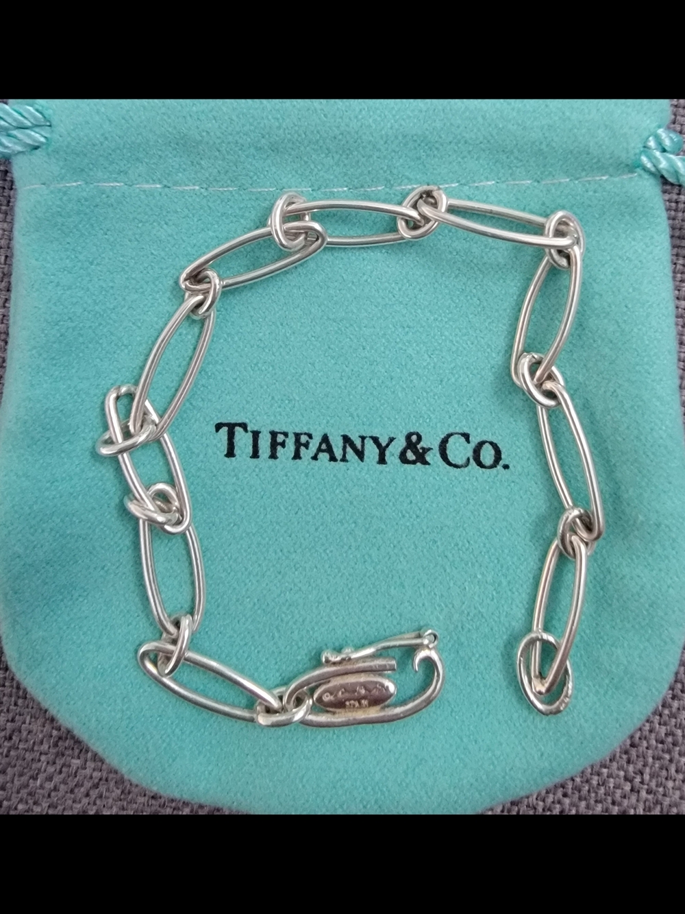 Tiffany & Co. Silver Paperclip Link Bracelet on Tiffany Blue Pouch